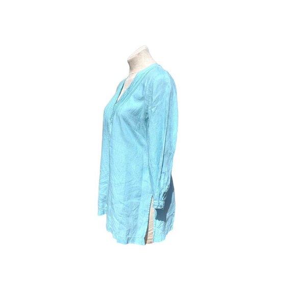 Eileen Fisher Irish Linen Shirt Tunic Turquoise Blue - Picture 3 of 11